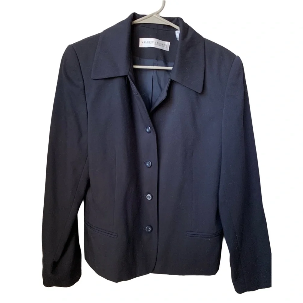 VALERIE STEVENS Women’s Black Wool Nylon Lined Long Sleeve Blazer